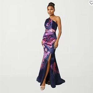 Rene Ruiz NWT 14 Elegant One-Shoulder Purple and Pink Evening Dress
